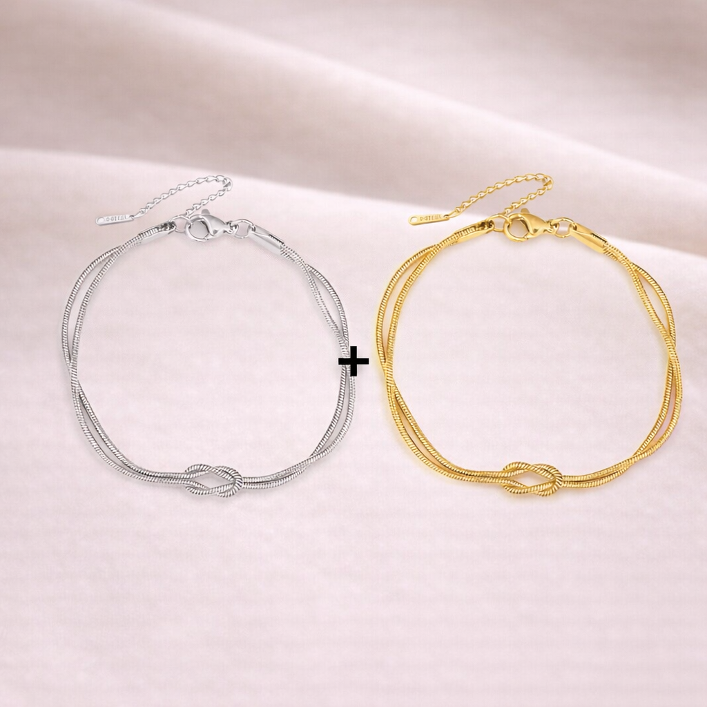 Bracelets Couple Nœud – Lien d’Amour & d’Union (Argent + Or)
